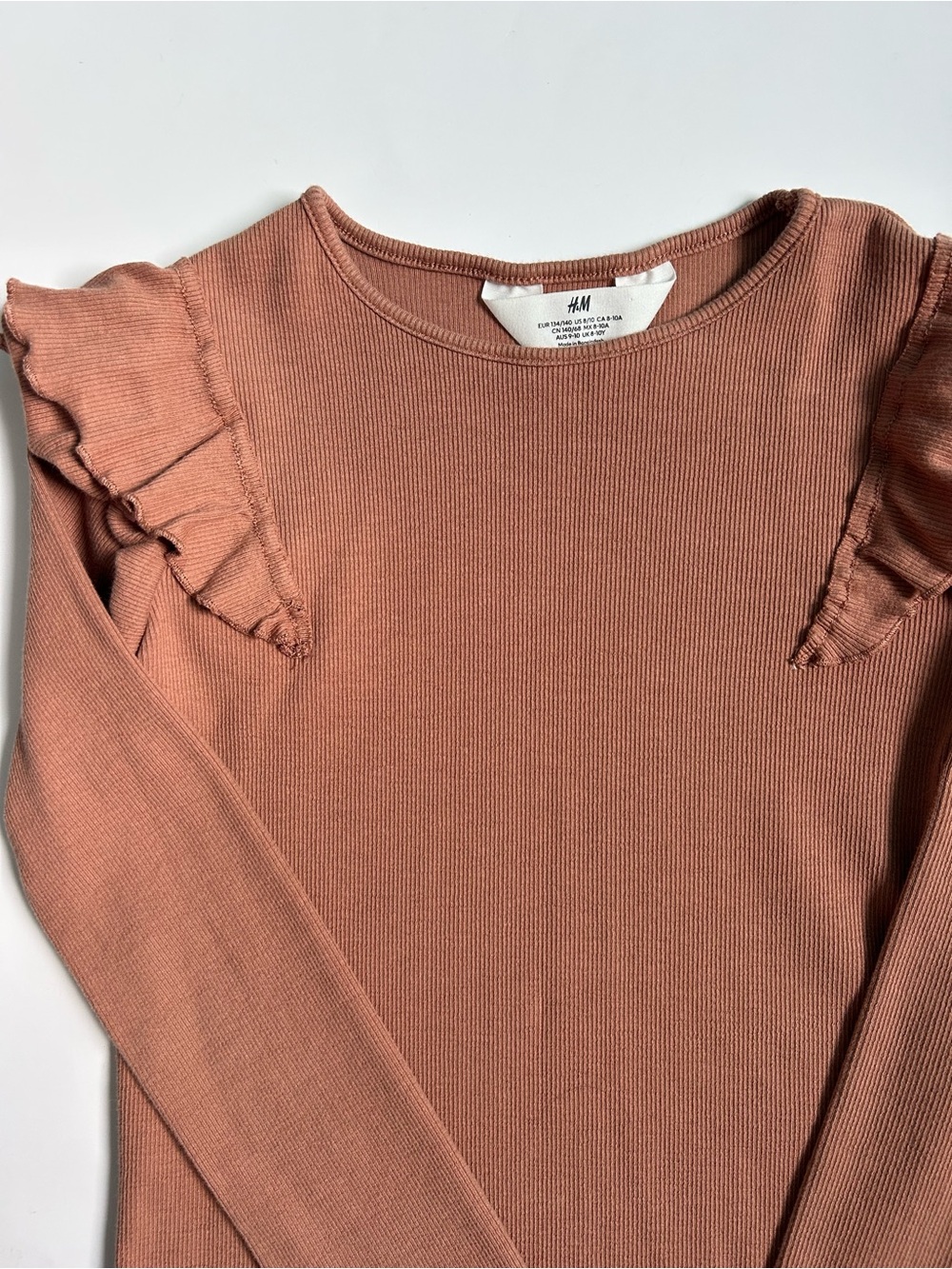 H&M Women's Rust Ruffle-Shoulder Ribbed Long-Sleeve Top - Picture 2 of 3